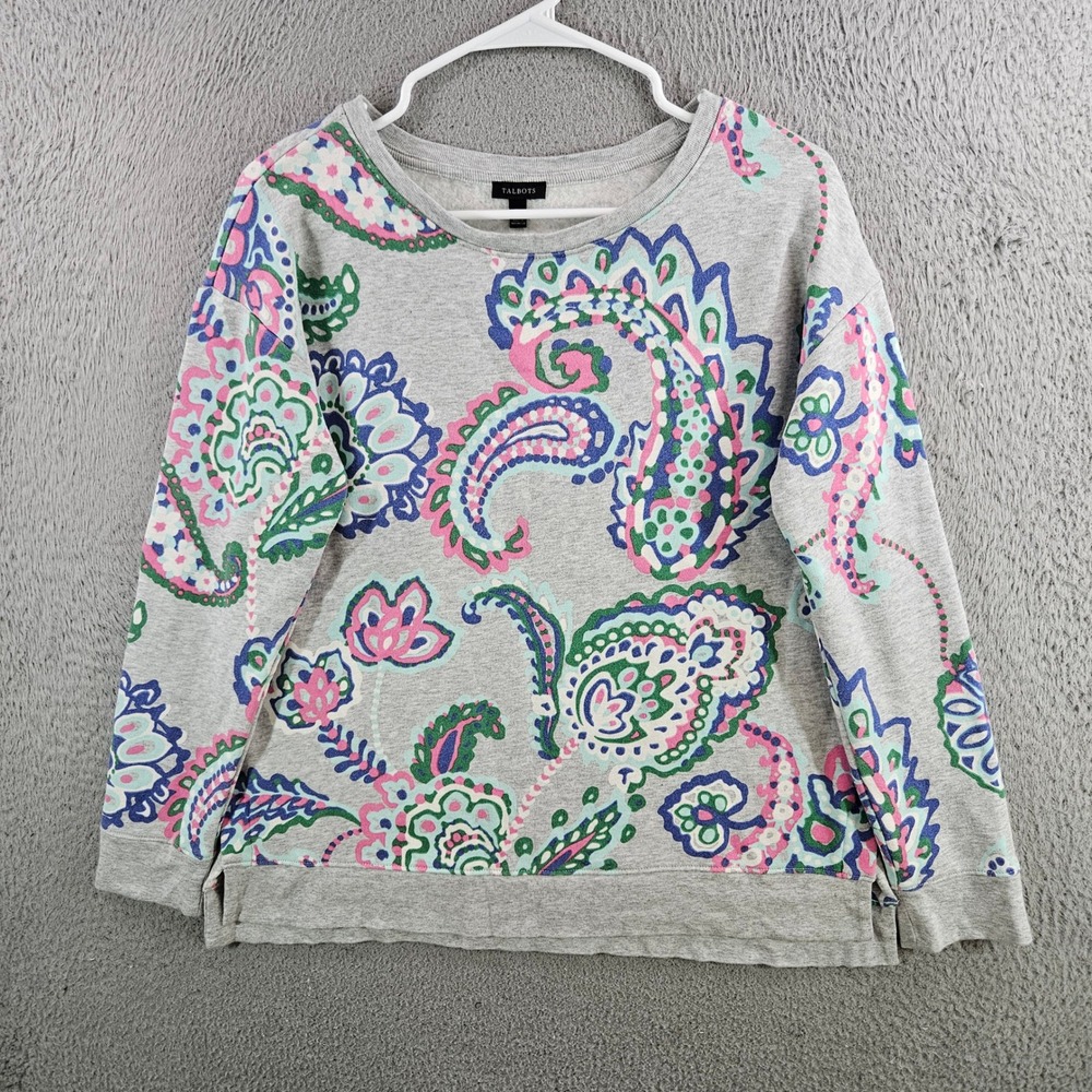 Talbots Womens Gray Paisley French Terry Sweatshirt Pullover S